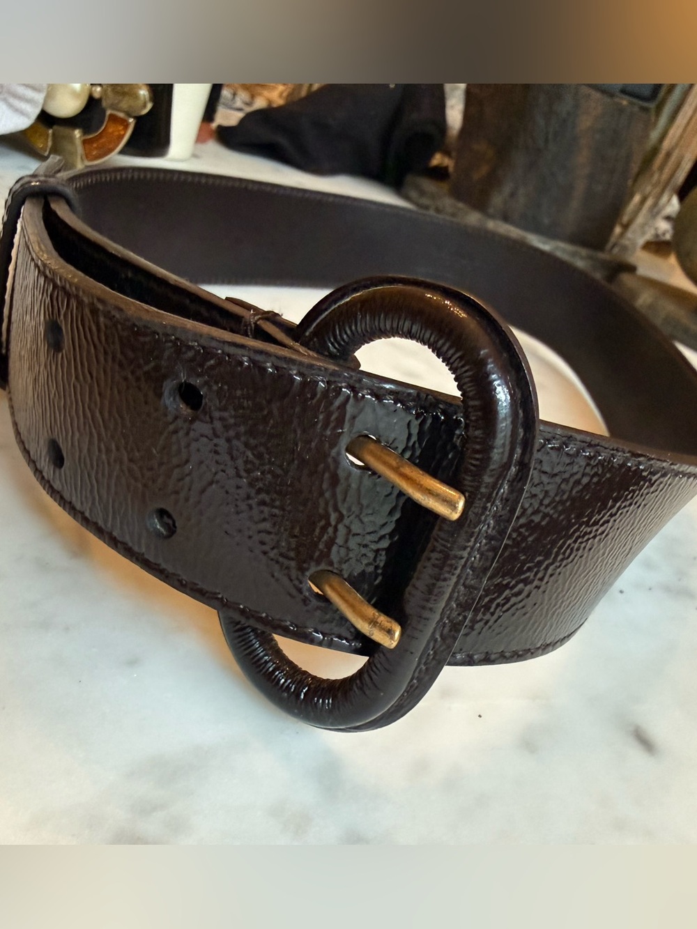 Vintage 80’s Yves Saint Laurent women’s crinkled patent Leather Belt